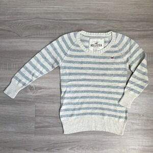 Hollister Y2K Gray Striped Pullover Sweater Fitted Raglan Scoop Neck Sz M Preppy